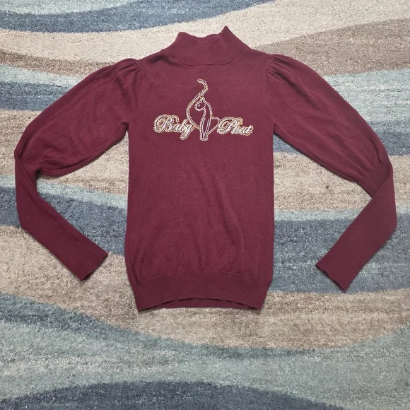 Baby Phat Sweater With High Neck Fitted Sleeves Burgundy Red Good Graphic Size S - Picture 1 of 8